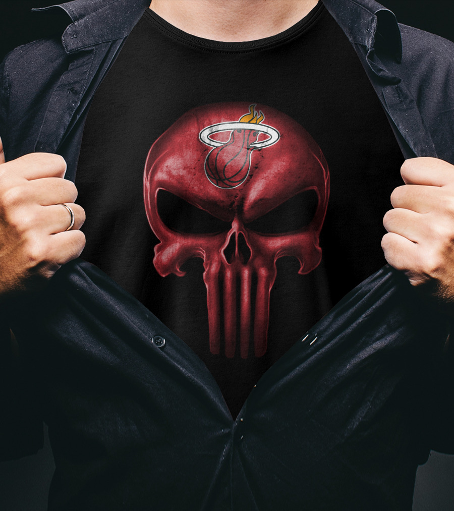 Miami Heat Skull Logo Red Punisher Style T-Shirt