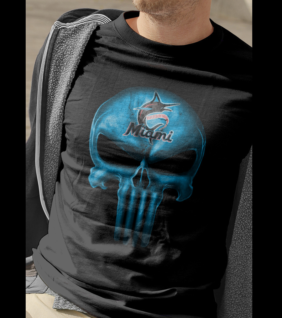 Miami Marlins Skull Logo Baseball Fusion T-Shirt