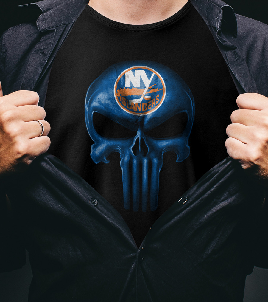 New York Islanders Skull Logo Dark Blue Punisher Style T-Shirt