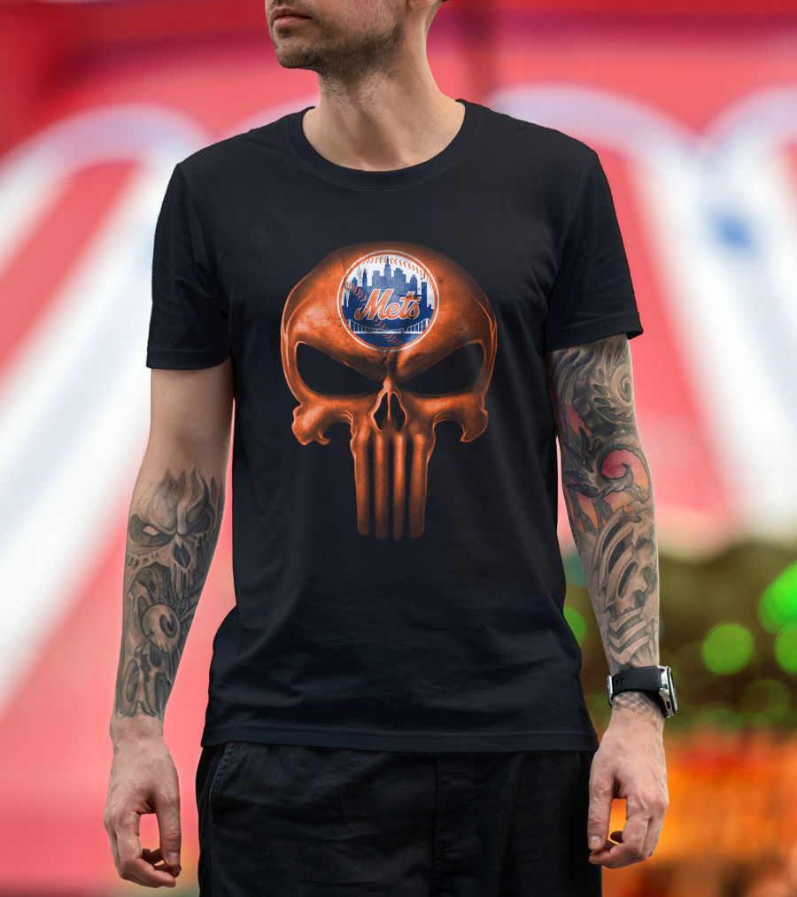 New York Mets Skull Logo Dark T-Shirt