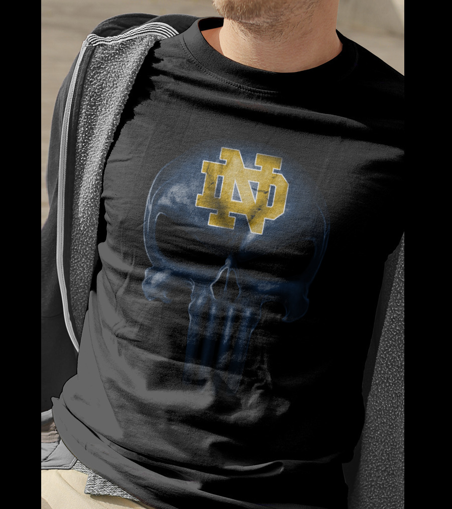Notre Dame Fighting Irish Skull Design Nd Logo Blue And Gold T-Shirt