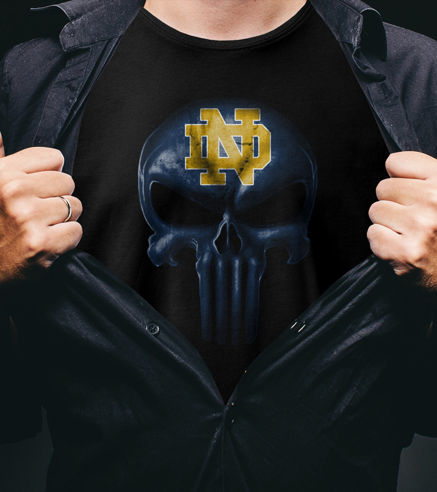Notre Dame Fighting Irish Skull Design Nd Logo Blue And Gold T-Shirt