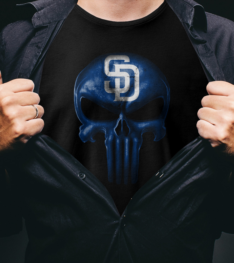 San Diego Padres Blue Skull Monogram T-Shirt