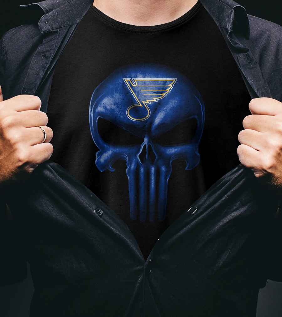 St Louis Blues Skull Logo Blue Punisher Style T-Shirt