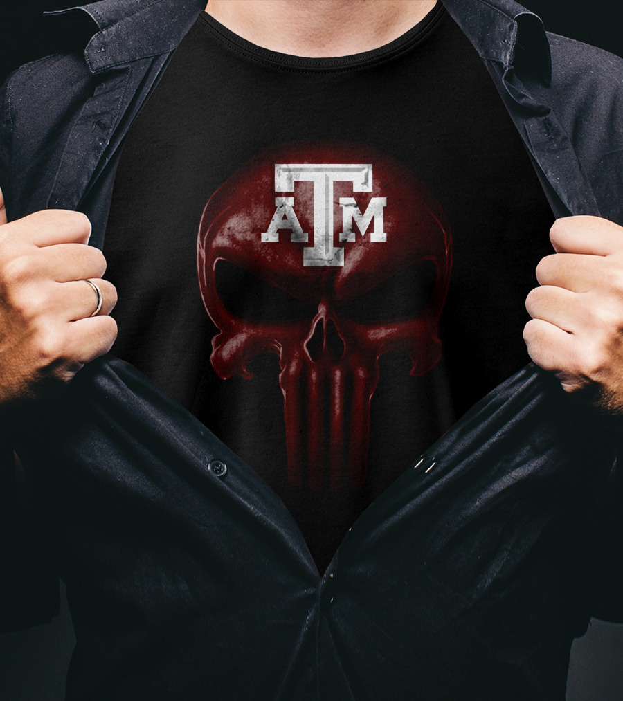 Texas A&M Aggies Skull Atm Logo Dark T-Shirt