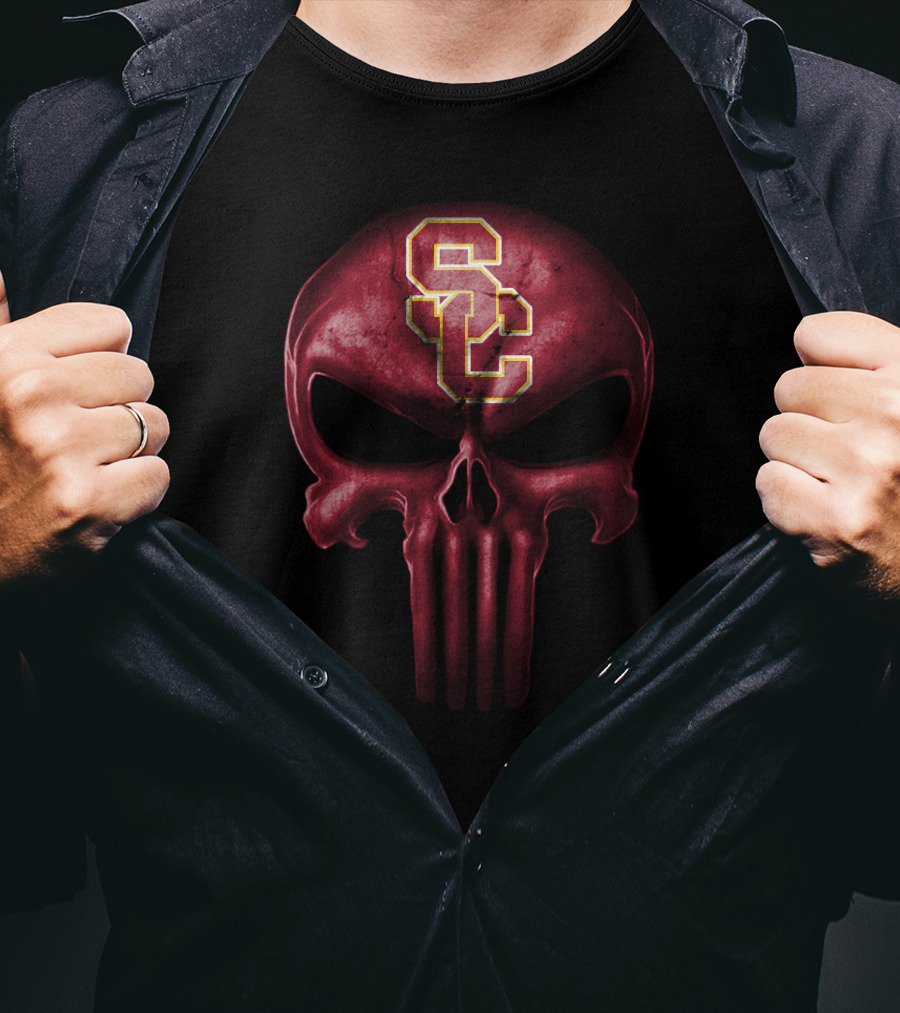 Usc Trojans Skull Punisher Style T-Shirt