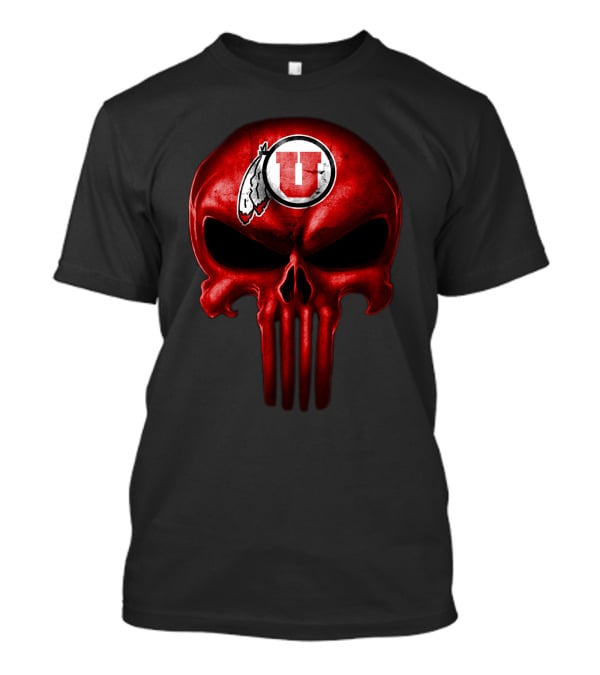 Utah Utes Punisher Skull Red Feathers T-Shirt