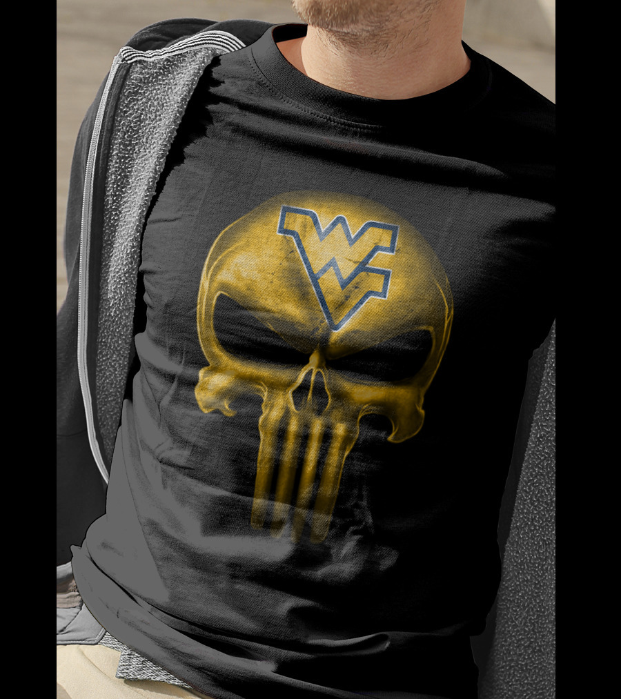 West Virginia Mountaineers Skull Punisher Logo Fusion T-Shirt