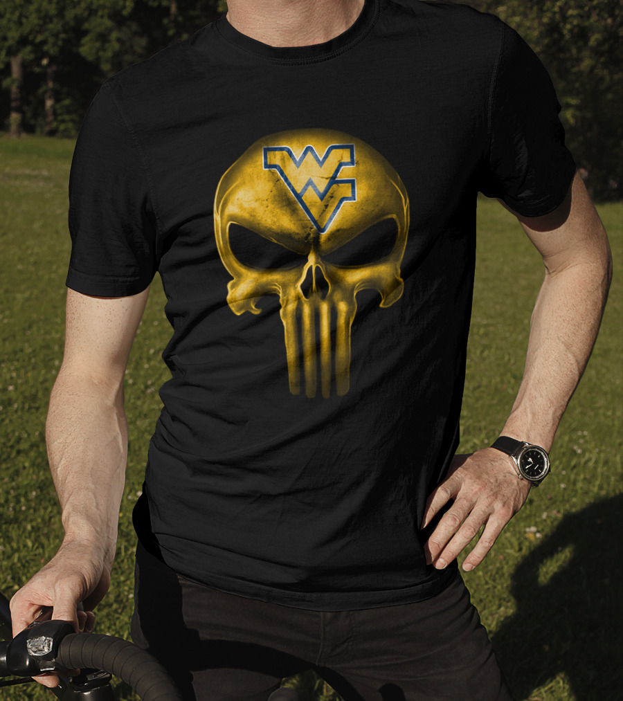 West Virginia Mountaineers Skull Punisher Logo Fusion T-Shirt