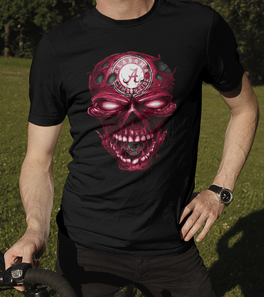 Alabama Crimson Tide Skull Crimson A Logo Dark Intense T-Shirt