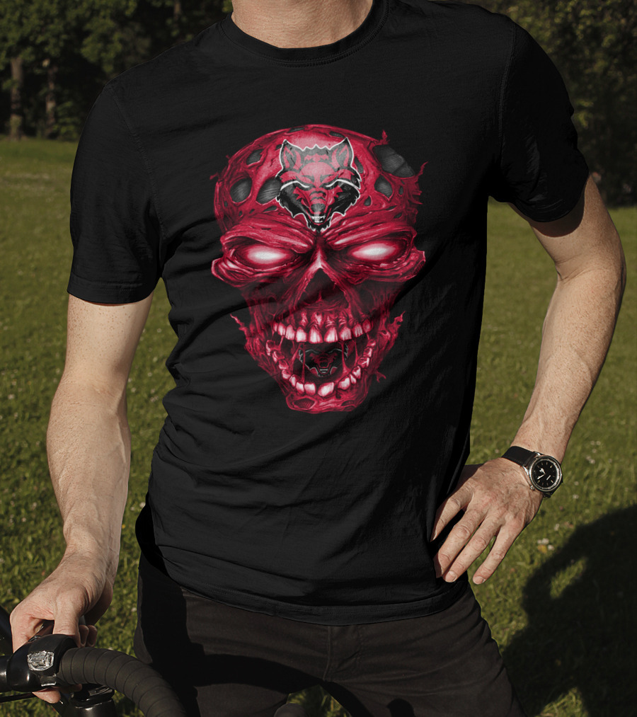 Arkansas State Red Wolves Skull Distressed Red T-Shirt