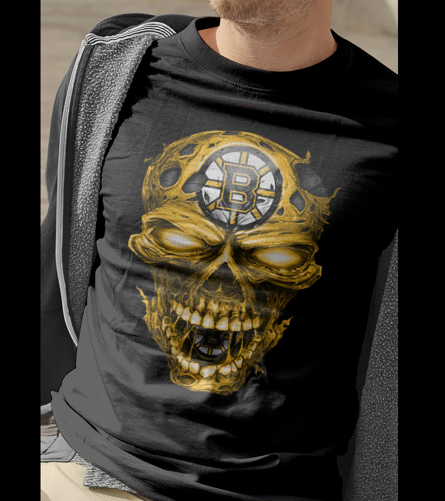 Boston Bruins Skull Yellow With Team T-Shirt