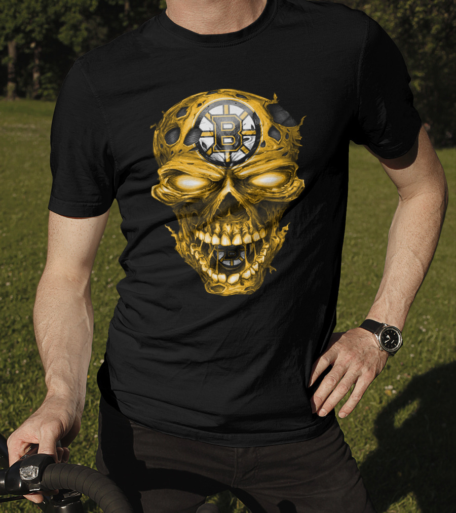 Boston Bruins Skull Yellow With Team T-Shirt