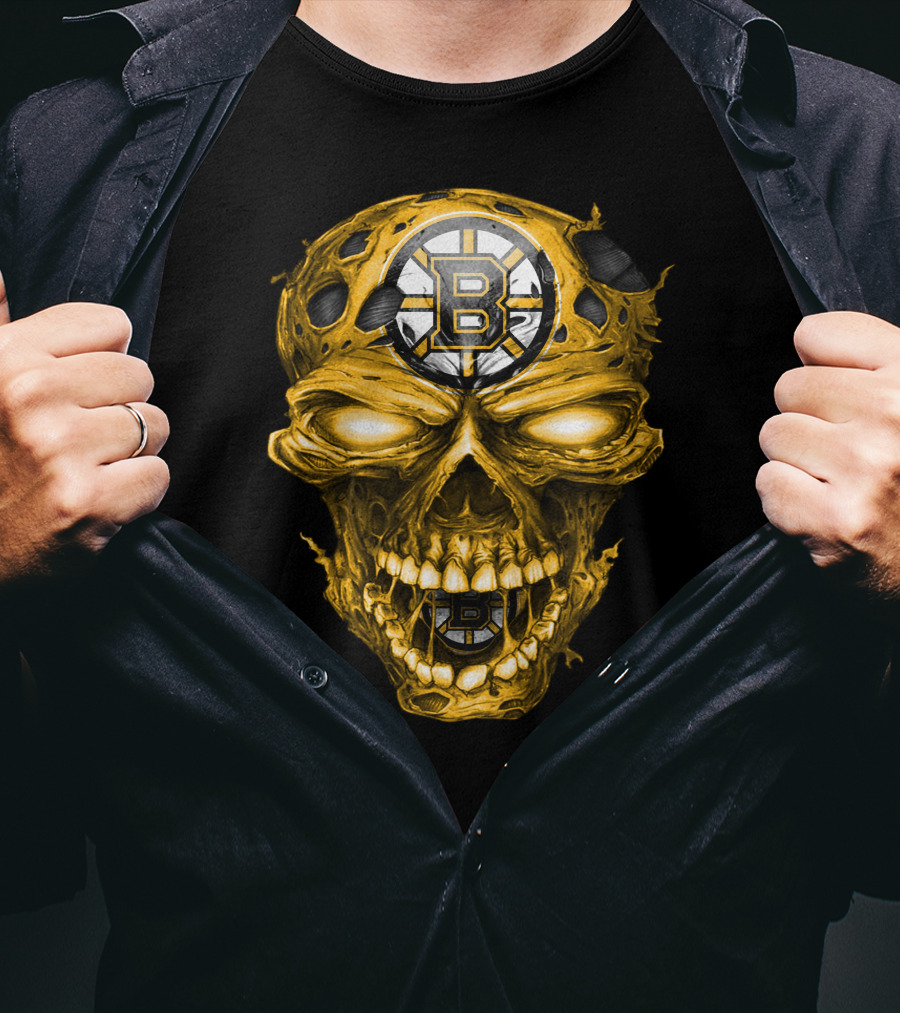 Boston Bruins Skull Yellow With Team T-Shirt