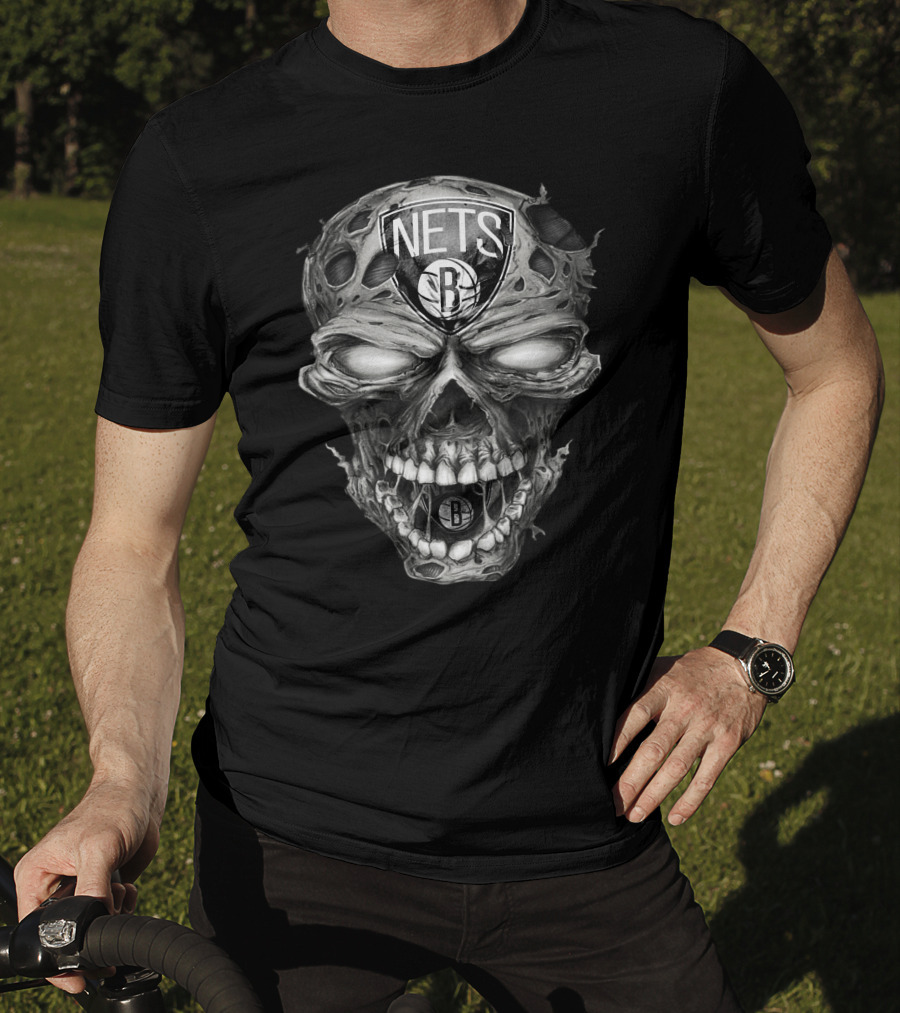 Brooklyn Nets Skull Logo With Dark And Edgy T-Shirt
