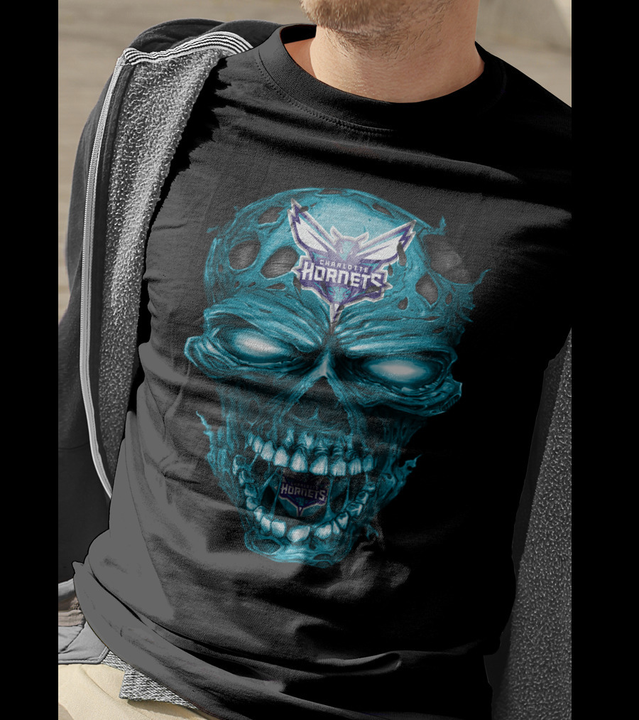 Charlotte Hornets Skull Logo Creepy Blue T-Shirt