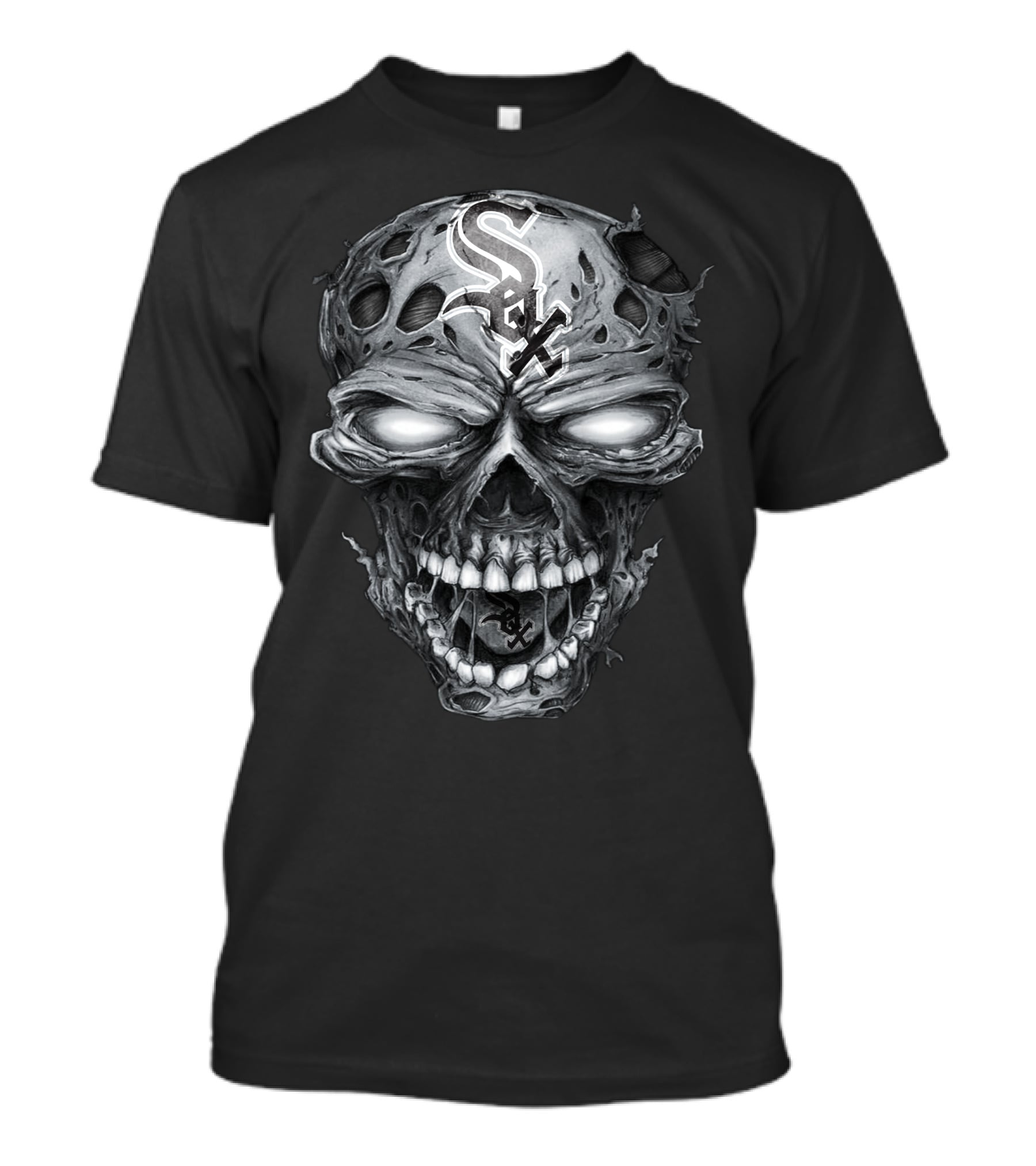 Chicago White Sox Skull With Team Logo And Hollow Eyes T-Shirt