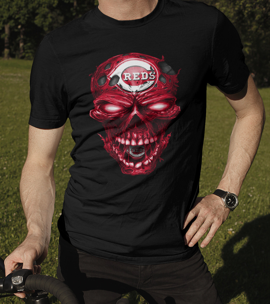 Cincinnati Reds Skull Iconic Logo Imagery With Reds T-Shirt