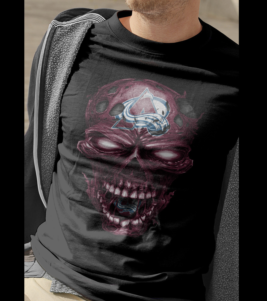 Colorado Avalanche Skull With Sports Logo Elements T-Shirt