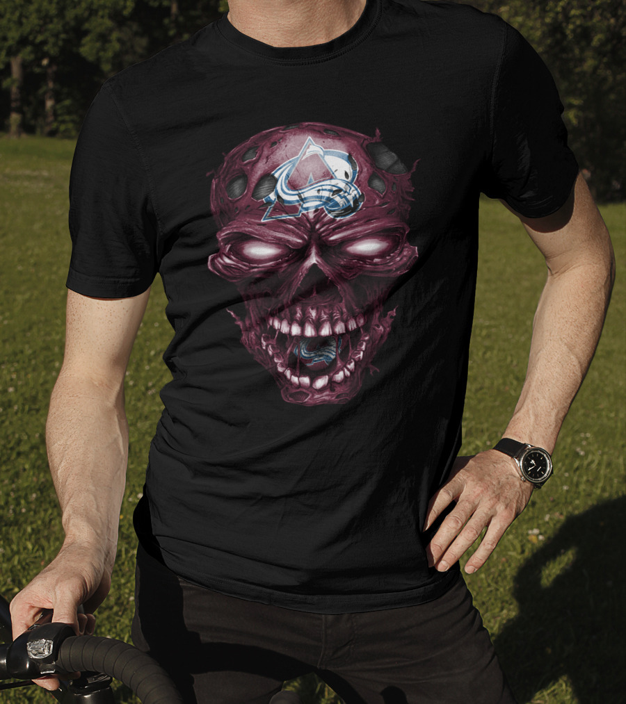 Colorado Avalanche Skull With Sports Logo Elements T-Shirt