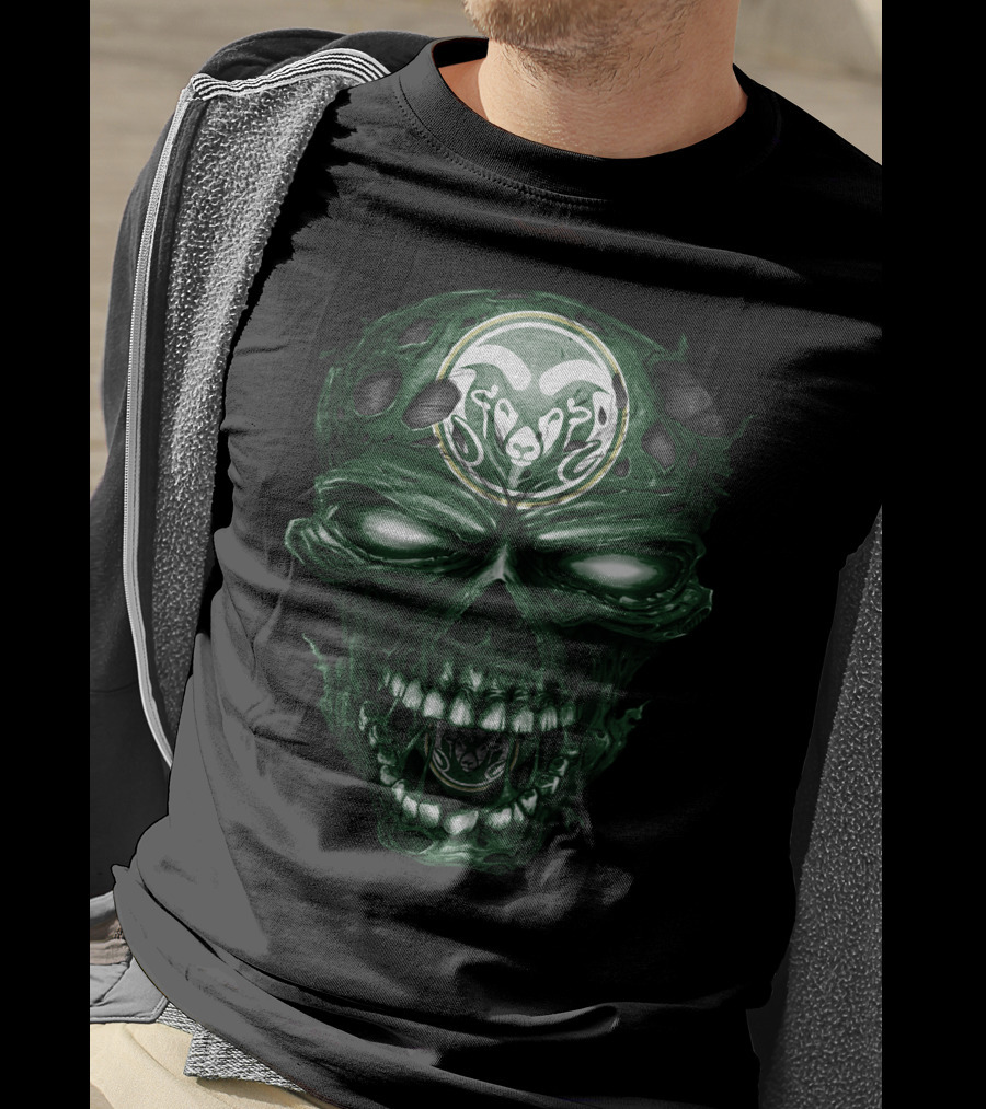 Colorado State Rams Skull Dark Green Flesh T-Shirt