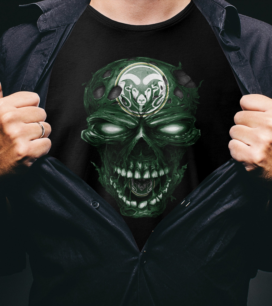Colorado State Rams Skull Dark Green Flesh T-Shirt