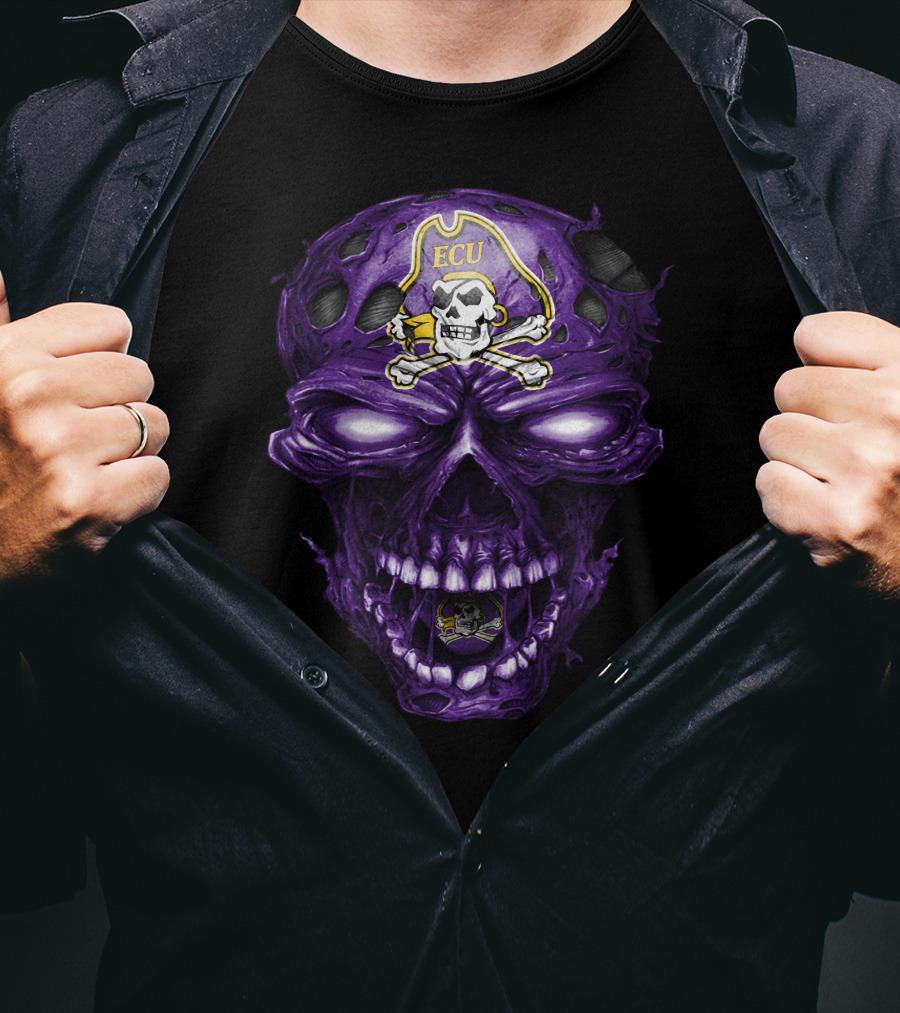 Ecu East Carolina Pirates Skull Purple Pirate T-Shirt