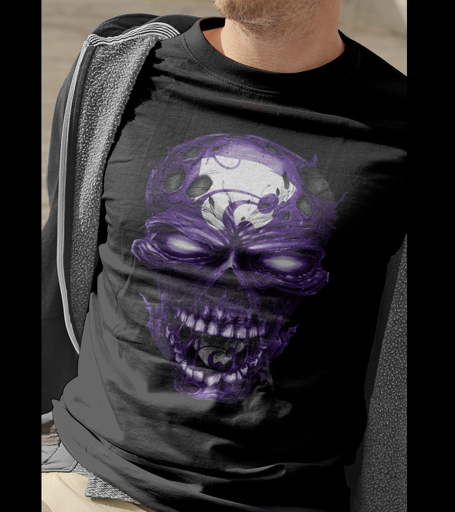 Kansas State Wildcats Purple Skull With Team T-Shirt