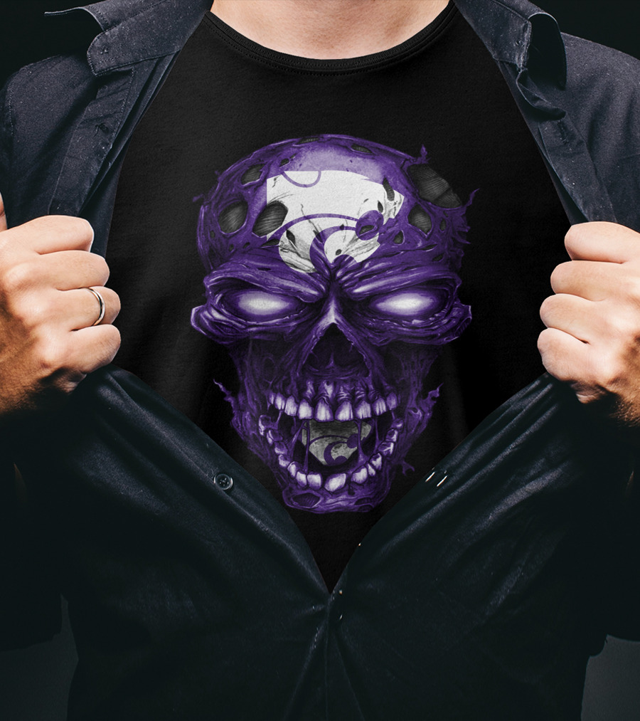 Kansas State Wildcats Purple Skull With Team T-Shirt
