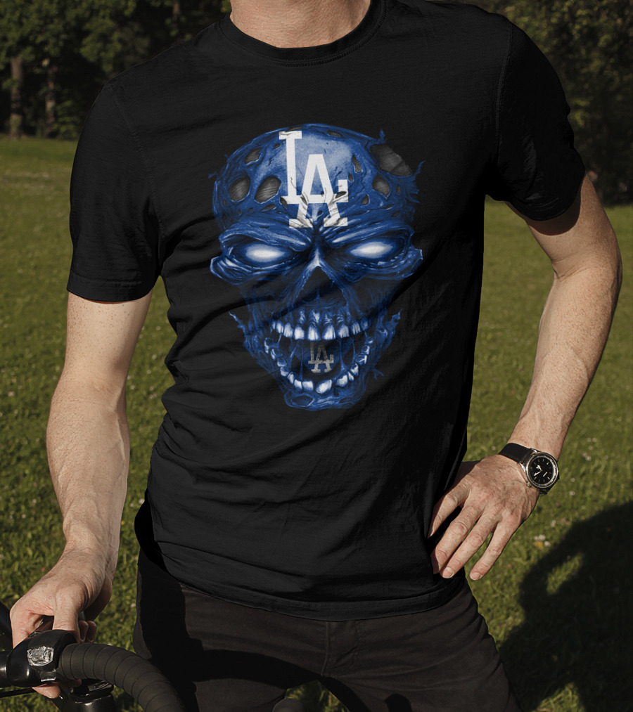 Los Angeles Dodgers Skull With La Logo And Blue Details T-Shirt