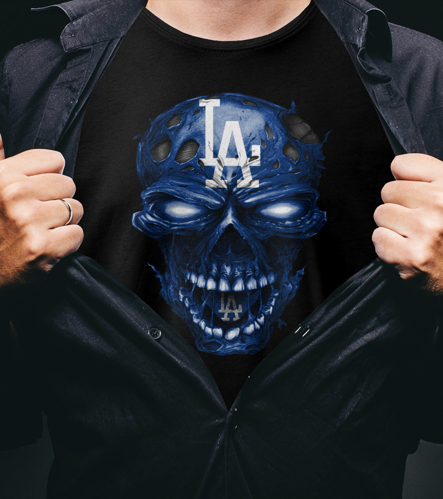 Los Angeles Dodgers Skull With La Logo And Blue Details T-Shirt