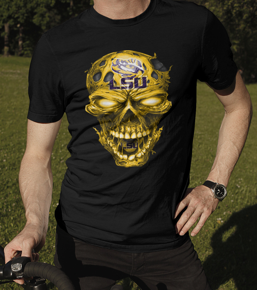 Lsu Tigers Skull Graphic With Logo And Fierce Glowing Eyes T-Shirt