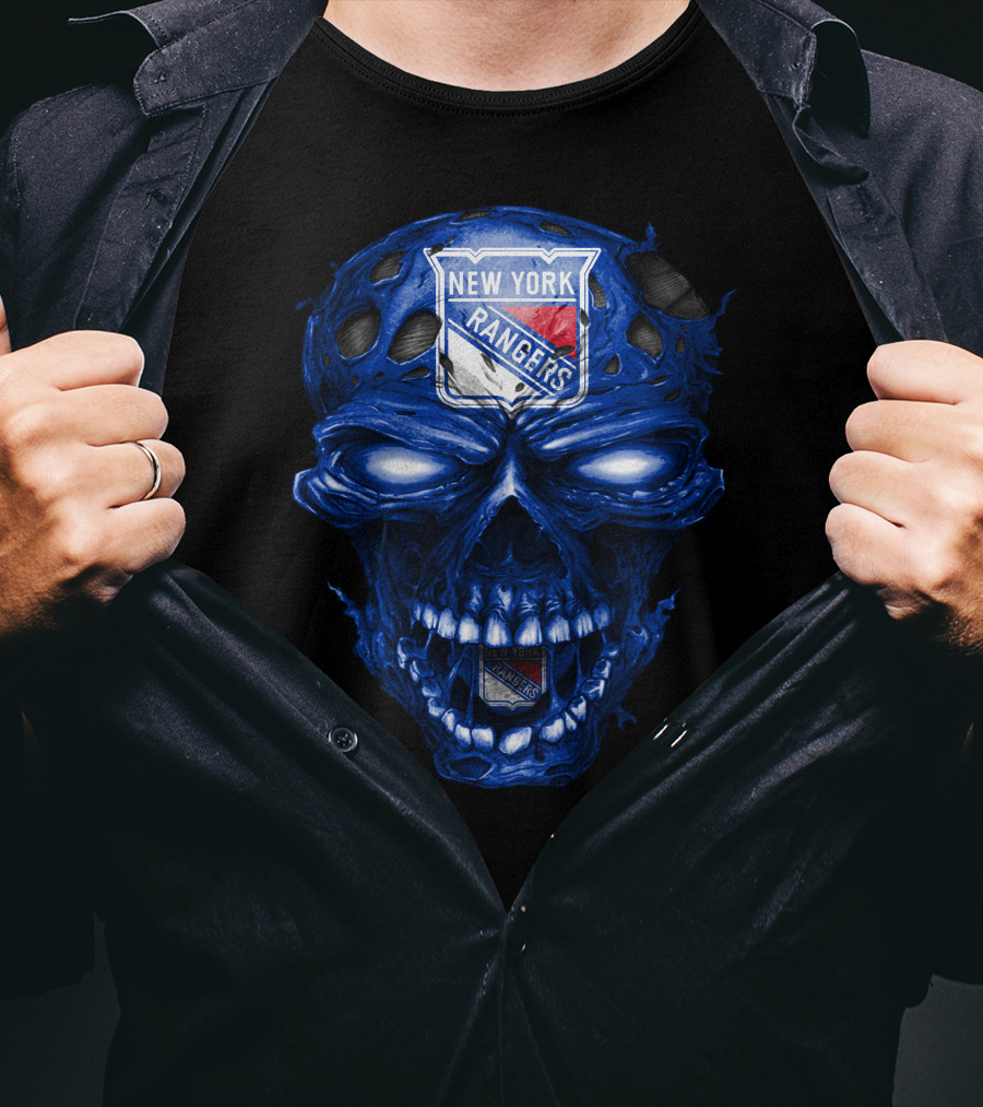 New York Rangers Skull Blue Biker Art T-Shirt