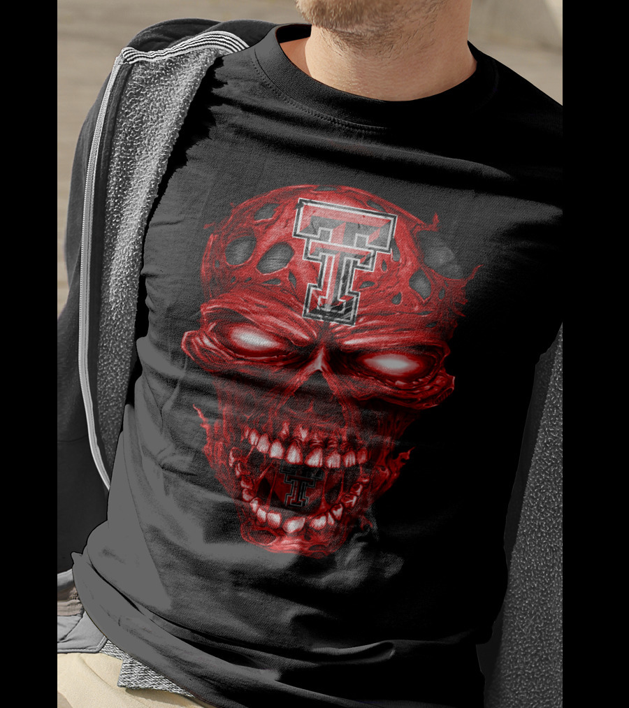Texas Tech Red Raiders Tt Logo Red Skull T-Shirt