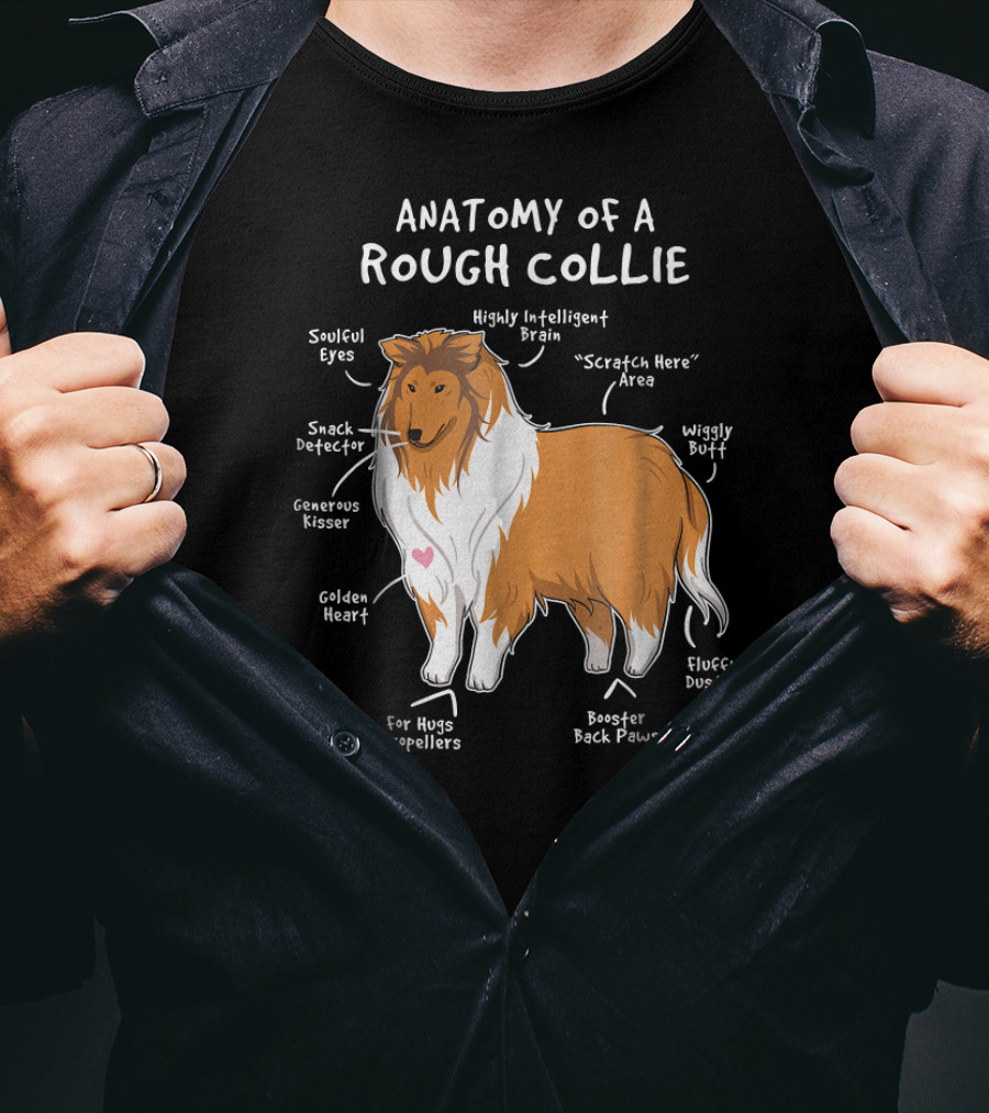 Anatomy Of A Rough Collie Highly Intelligent Brain Snack Detector Golden Heart Fluffy Duster T-Shirt