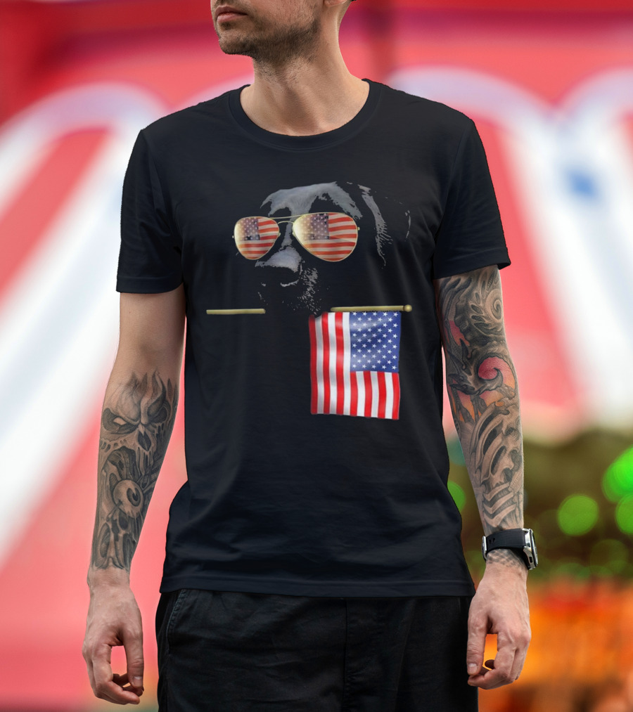 Patriotic Labrador with American Flag Shades Fourth of July T-Shirt
