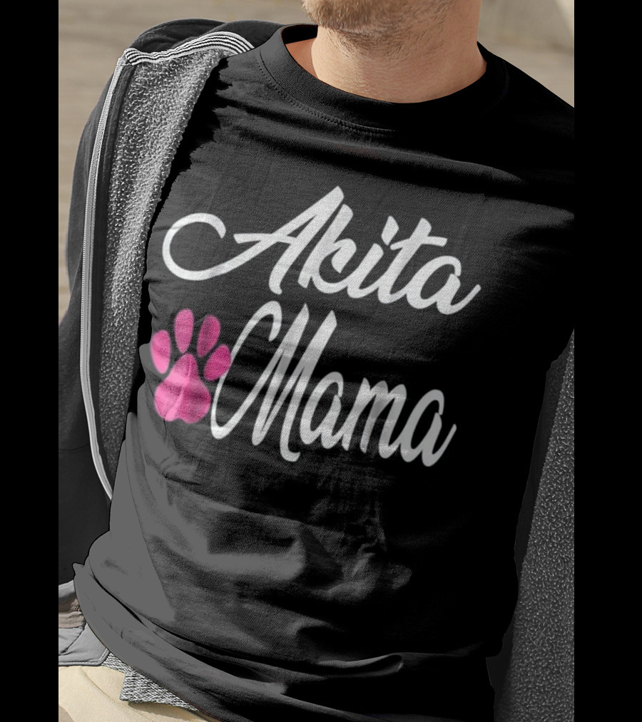 Akita Dog Mom Mama Women Wife Girlf Paw Prints T-Shirt