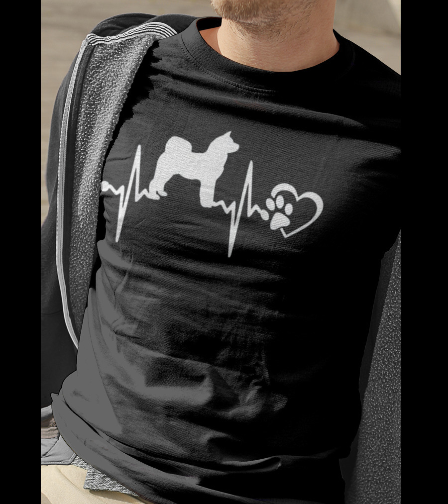 Akita Inu Dog Heartbeat With Paw Heart T-Shirt