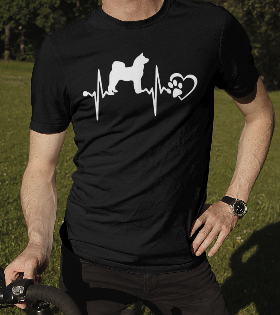 Akita Inu Dog Heartbeat With Paw Heart T-Shirt