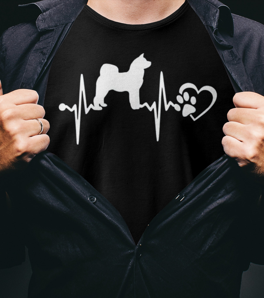 Akita Inu Dog Heartbeat With Paw Heart T-Shirt