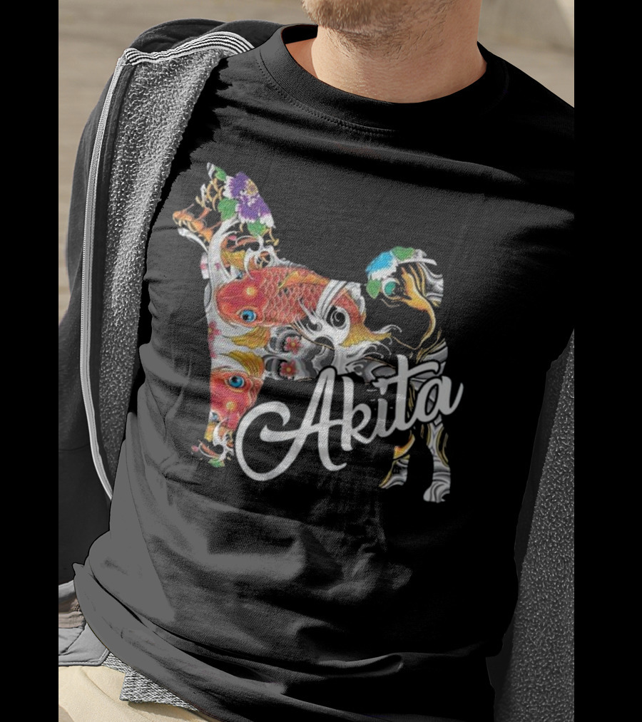 Akita Love Akita Colorful Fish Floral T-Shirt