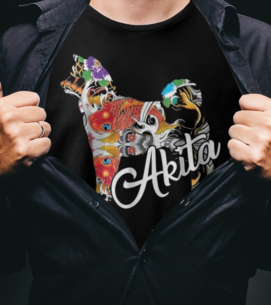 Akita Love Akita Colorful Fish Floral T-Shirt