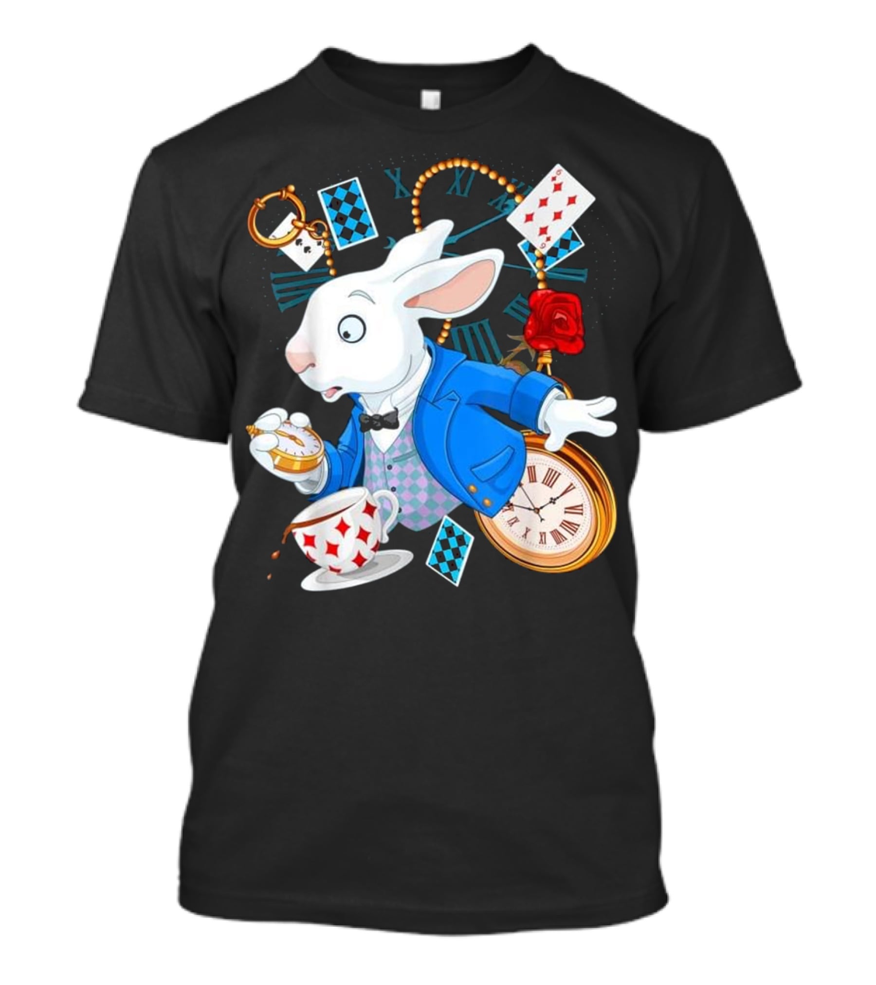 Alice In Wonderland White Rabbit Teacup Pocket Watch Playing Cards Classic T-Shirt