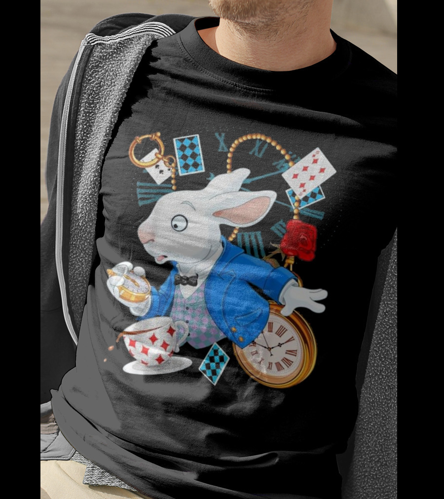 Alice In Wonderland White Rabbit Teacup Pocket Watch Playing Cards Classic T-Shirt