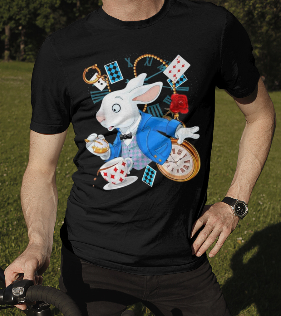 Alice In Wonderland White Rabbit Teacup Pocket Watch Playing Cards Classic T-Shirt
