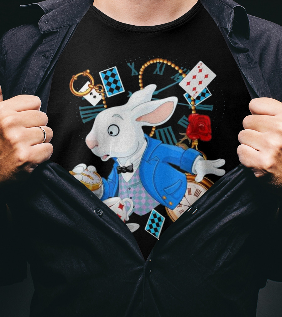 Alice In Wonderland White Rabbit Teacup Pocket Watch Playing Cards Classic T-Shirt