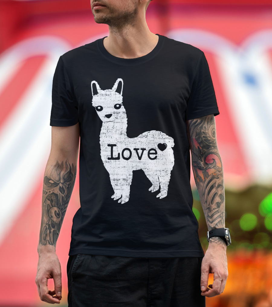 Llama Love Distressed Heart Design with Alpaca T-Shirt