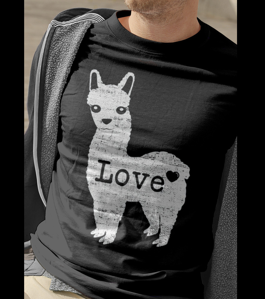 Llama Love Distressed Heart Design With Alpaca T-Shirt
