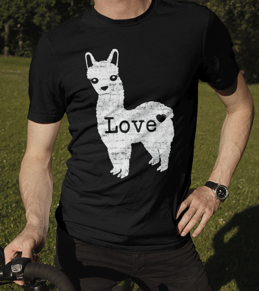 Llama Love Distressed Heart Design With Alpaca T-Shirt