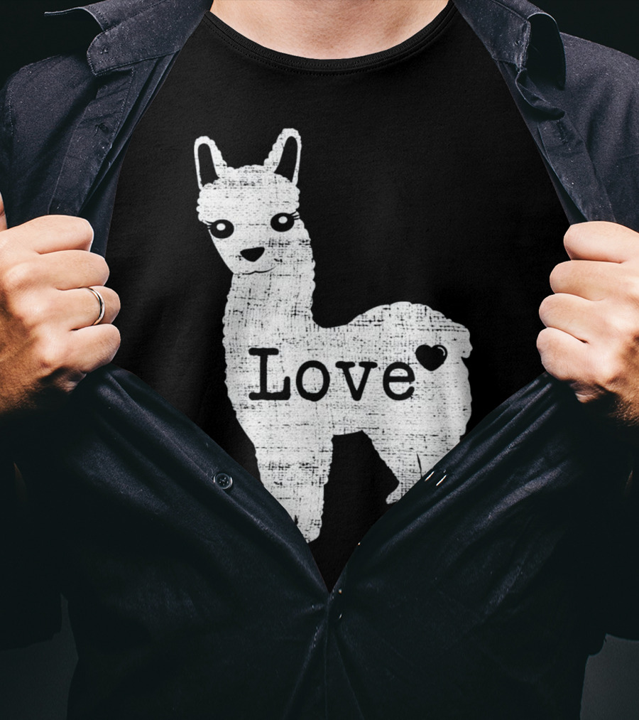 Llama Love Distressed Heart Design With Alpaca T-Shirt